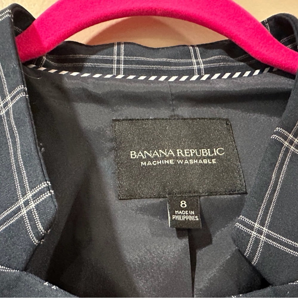 Banana Republic Women's 8 Windowpane Check Blazer Jacket Navy White Classic Fit - Picture 8 of 10